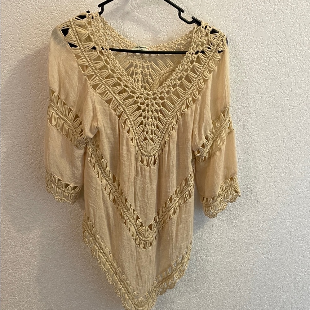 Elegant Cream Crochet Women's Blouse
